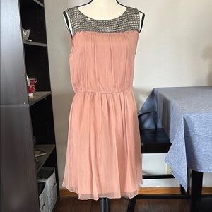 Topshop Petites Size 8 Dusty Pink Chainmail Top Tank Dress with Overlay